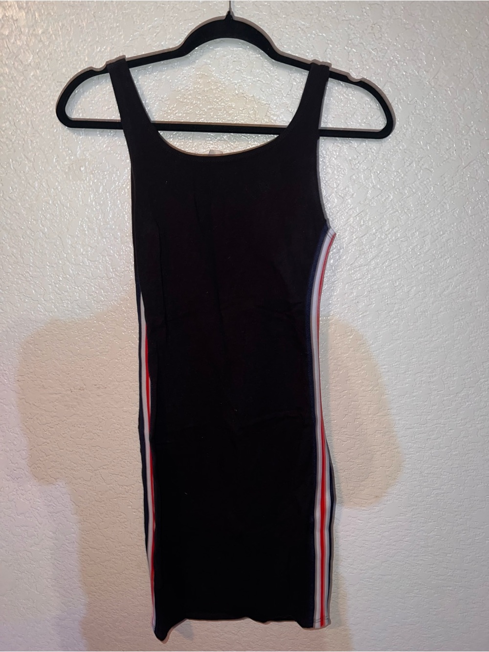 Black Mini Tank Dress with Red & White Side Stripes